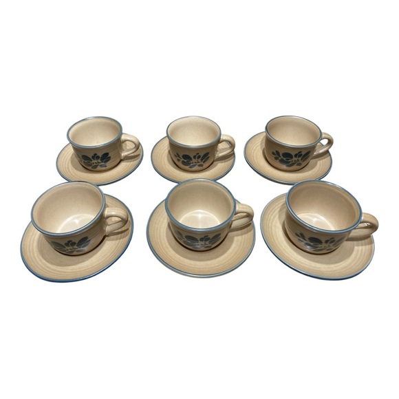 Vintage Pflatzgraff Folkart Stoneware Cup & Saucer Set (6 each) - Picture 3 of 4
